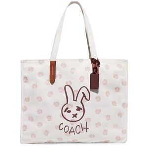 Coach White Tote with Pink Floral Design